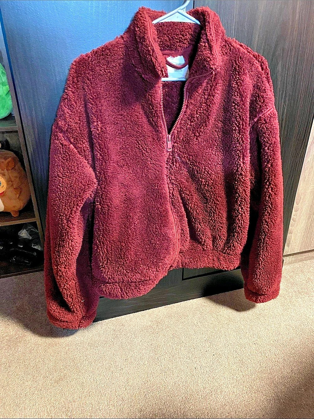 Bluenotes Teddy Fleece Jacket in Burgundy Size Medium Like New